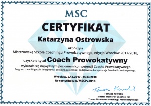 Certyfikat Katarzyna Ostrowska Coach Prowokatywny